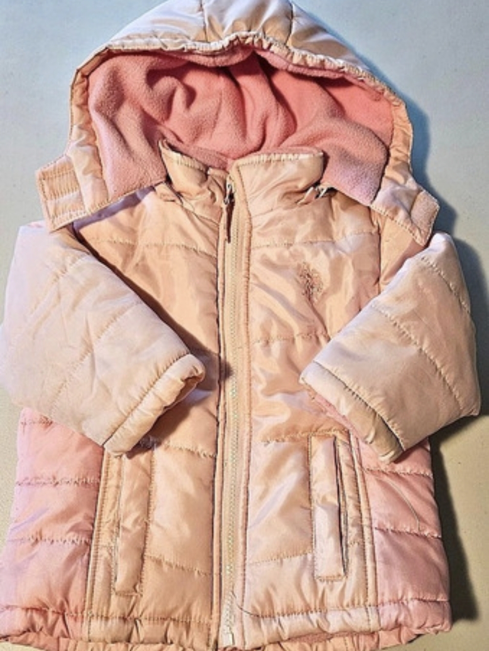 U.S. Polo Assn. Toddler Girls Hooded Quilted Puffer Jacket. Pink Girls 24M